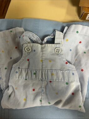 Vintage Health-Tex Corduroy Light Blue Baby Overalls with Multicolor Polka Dots